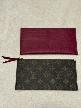 Louis Vuitton Burgundy Leather Card Holder & Monogram Zip Pouch